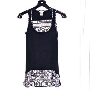 Cache Black White Geometric Print High Low Geometric Print Semi Sheer Tank Top